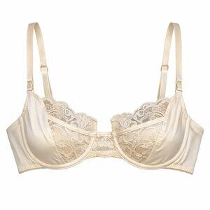 Dior 90s Satin Lace Underwire Demi Bra Ivory Unlined 34B 4710